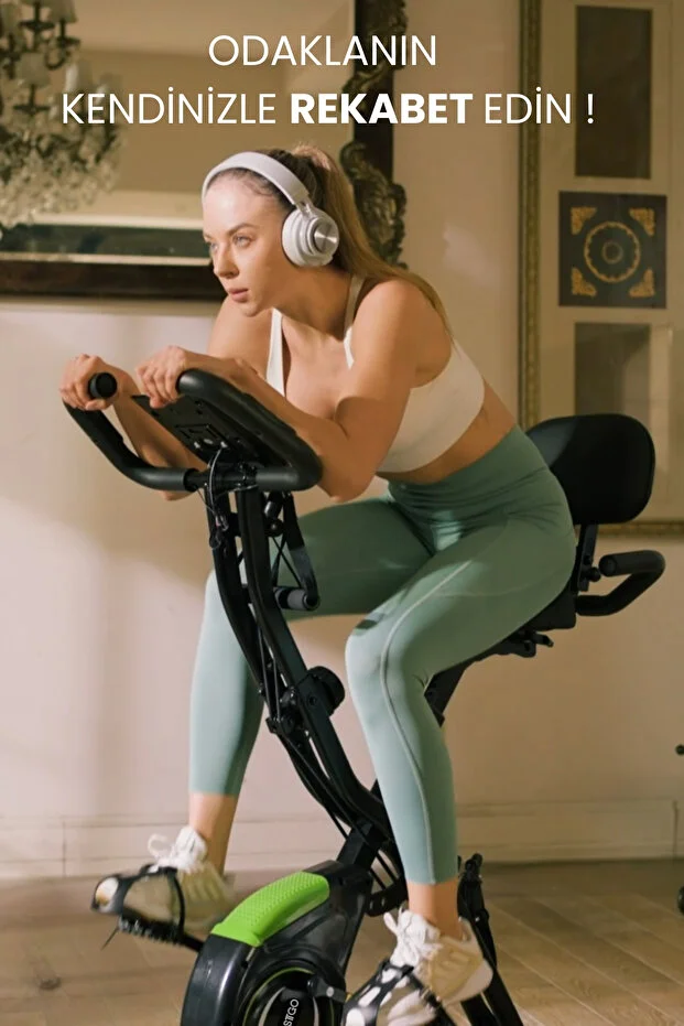 FASTGO Katlanabilir Ekranlı Egzersiz Bisikleti 4IN1 Manyetik Bisiklet Evde Egzersiz Kondisyon Bisikleti(120 Kg Kapasiteli)